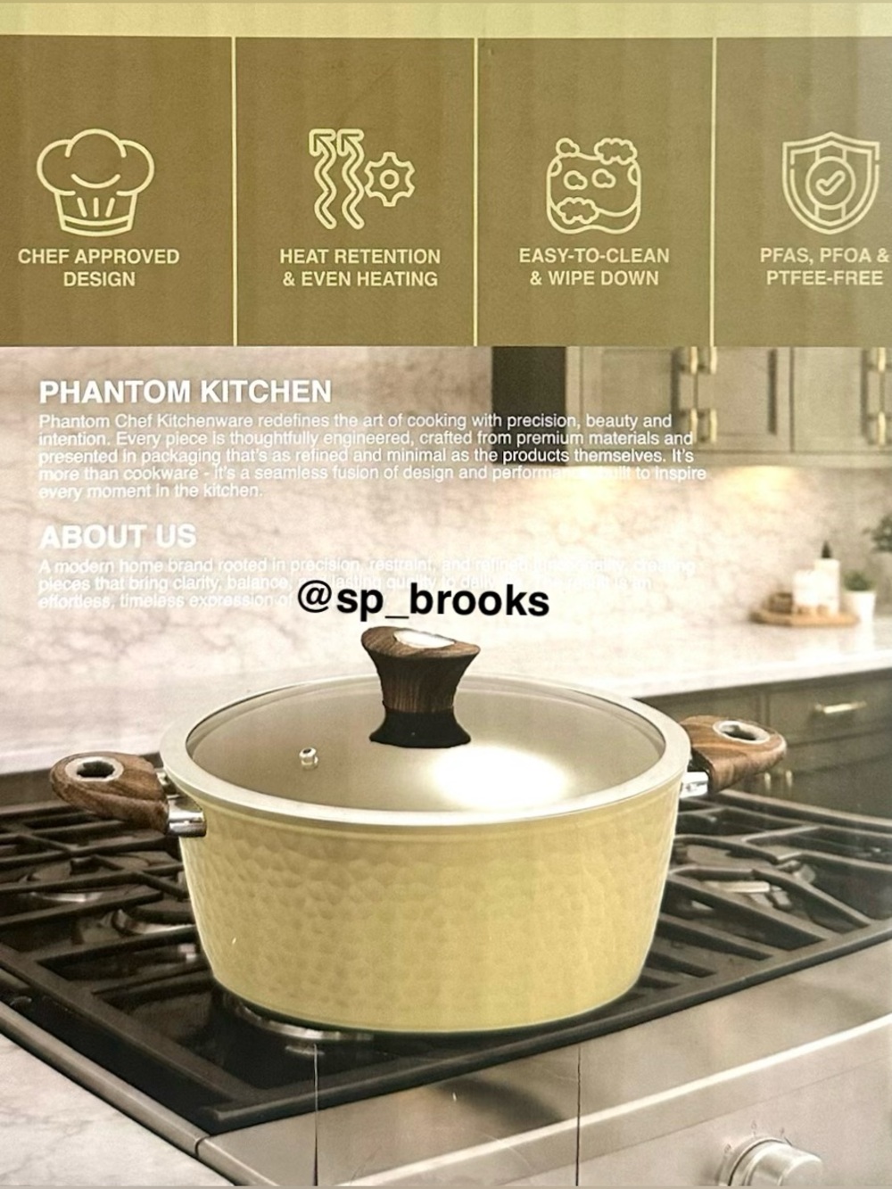 🎁Phantom 4.4 QT Hammered Pot w Faux Wooden Handles -Cast Iron & Non Stick -Green
